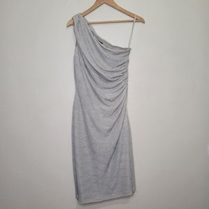 Lauren Ralph Lauren Silver One-Shoulder Ruched Cocktail Dress, Size 8